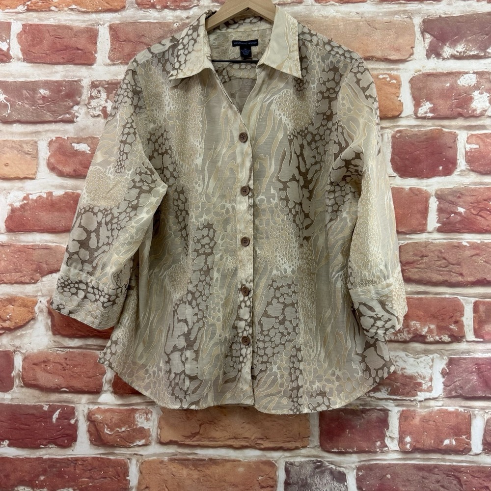 Westbound Top Women's 1X Multicolor Abstract Animal Print Burnout Sheer Shirt